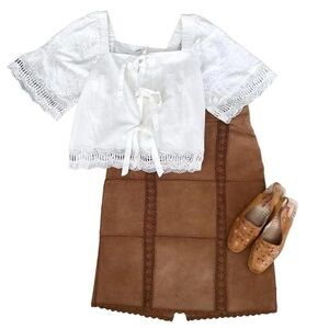 White Lace Trim Tie Front Blouse Babydoll Top Shirt Spring Summer Flowy Layering